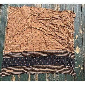 Geoffrey Beene Square Silk Scarf Brown Beige Striped Pattern Festival Vtg